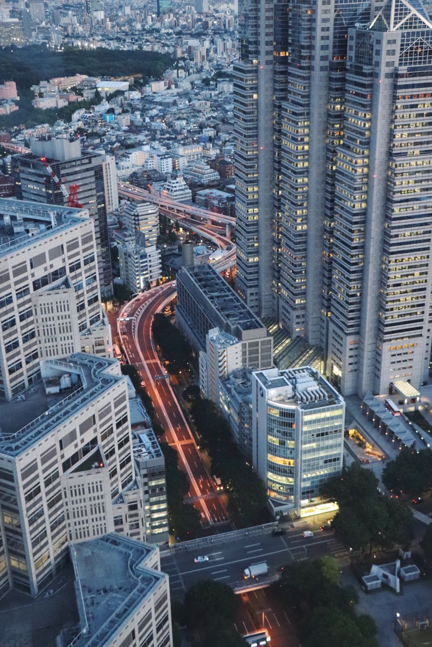 Corporate skyscrapers high elevation perspective with Tokyo business vibe